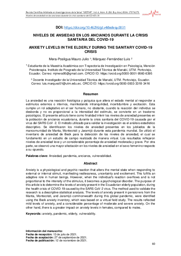 (PDF) Niveles de ansiedad en los ancianos durante la crisis sanitaria ...