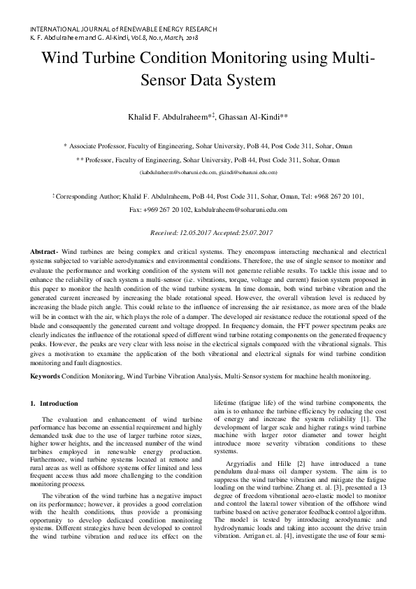 (PDF) Wind Turbine Condition Monitoring using Multi-Sensor Data system