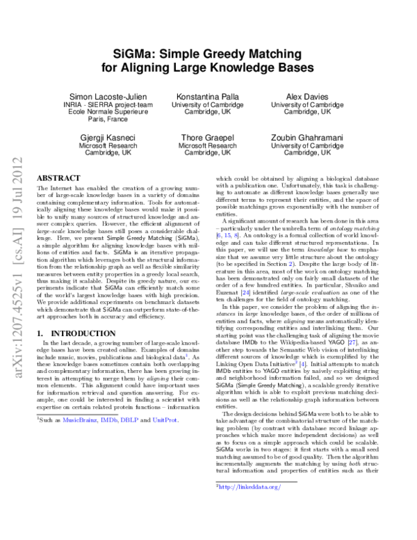 (PDF) SiGMa: Simple Greedy Matching for Aligning Large Knowledge Bases