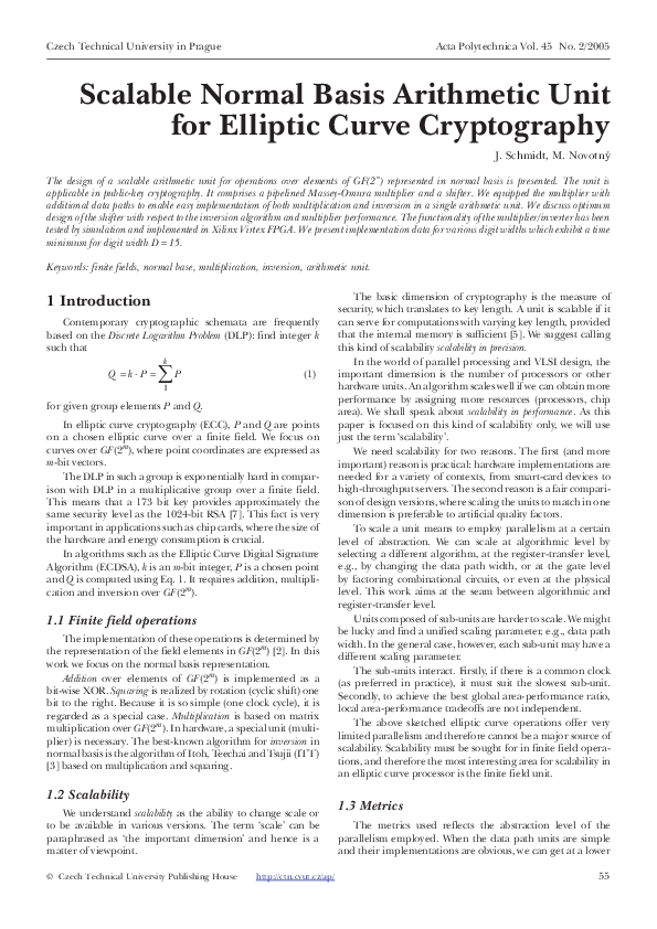 (PDF) Normal basis multiplication and inversion unit for elliptic curve ...