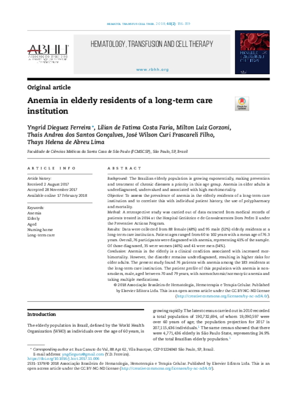 (PDF) Anemia in elderly residents of a long-term care institution