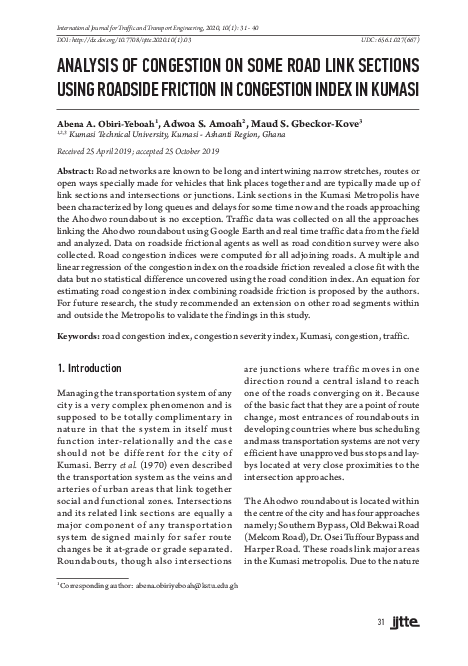 (PDF) Analysis of Congestion on Some Road Link Sections Using Roadside ...