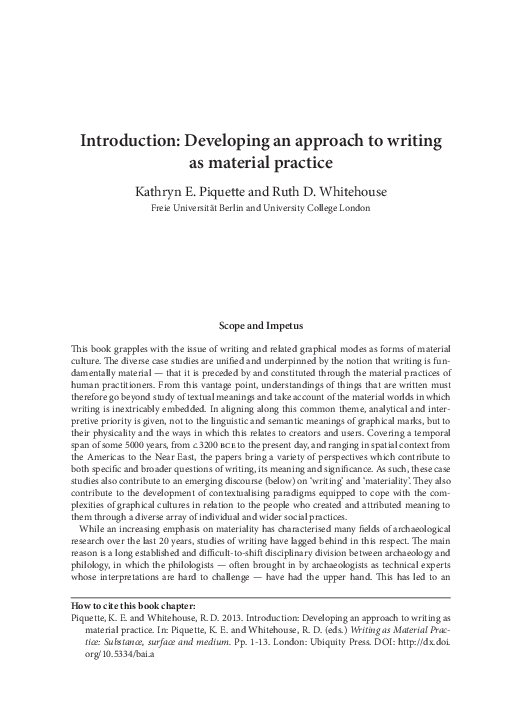 (PDF) Introduction: Developing an approach to writing as material practice
