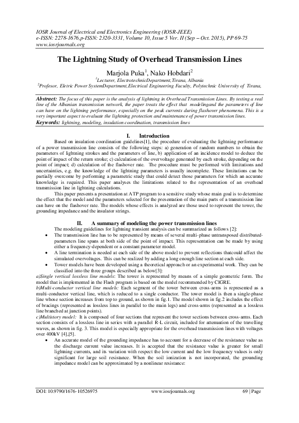 (PDF) The Lightning Study of Overhead Transmission Lines