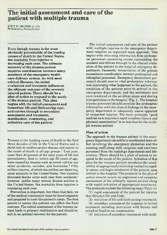 (PDF) The initial assessment and care of the patient with multiple trauma