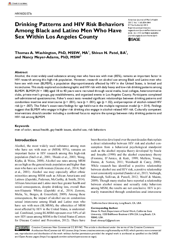 (PDF) Drinking Patterns and HIV Risk Behaviors Among Black and Latino ...
