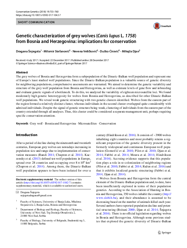 (PDF) Genetic characterization of grey wolves (Canis lupus L. 1758 ...