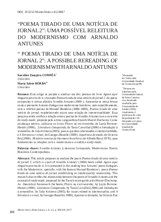 (PDF) Poema Tirado De Uma Notícia De Jornal 2": Uma Possível Releitura ...