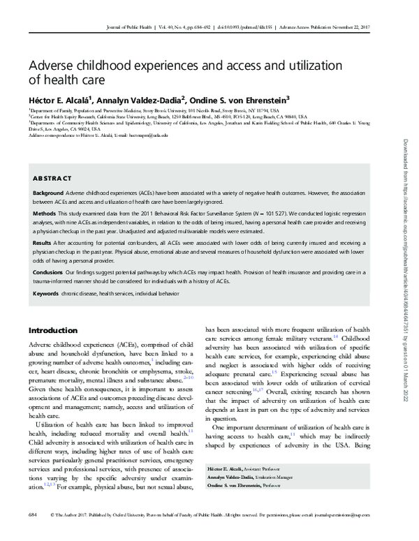 (PDF) Adverse childhood experiences and access and utilization of ...