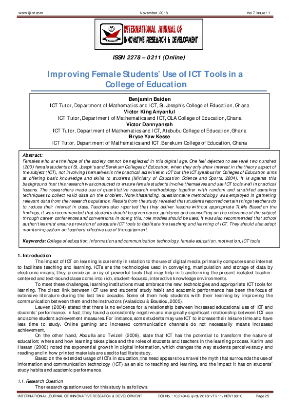 (PDF) Improving Female Students’ Use of ICT Tools in a College of Education