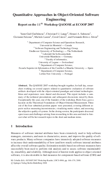 (PDF) Quantitative approaches in object-oriented software engineering