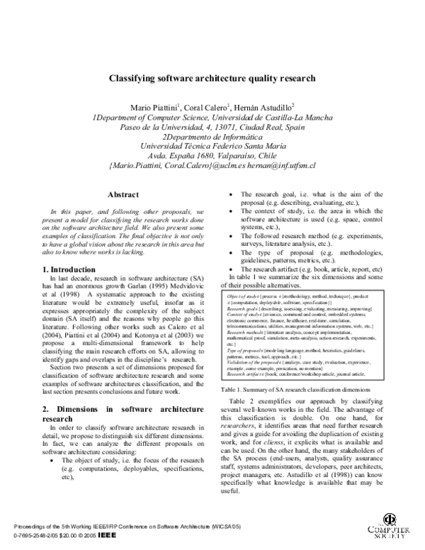 (PDF) Classifying software architecture quality research Coral Calero