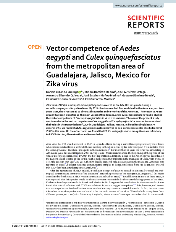 (PDF) Vector competence of Aedes aegypti and Culex quinquefasciatus ...