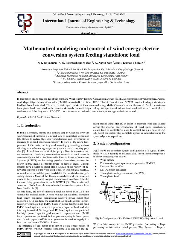 (PDF) Mathematical modeling and control of wind energy electric ...
