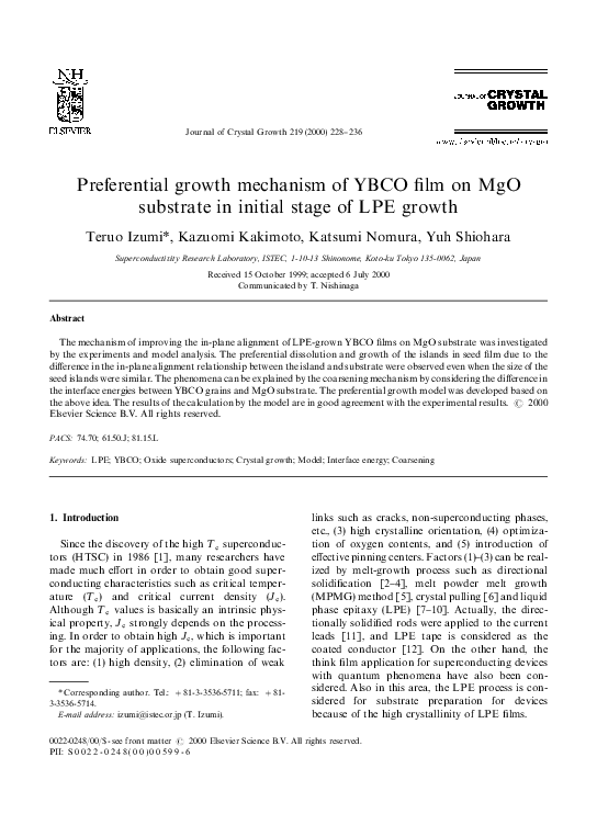 (PDF) Preferential growth mechanism of YBCO film on MgO substrate in ...