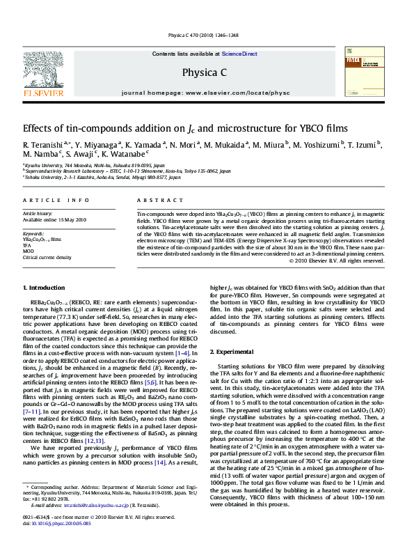 (PDF) Effects of tin-compounds addition on Jc and microstructure for ...