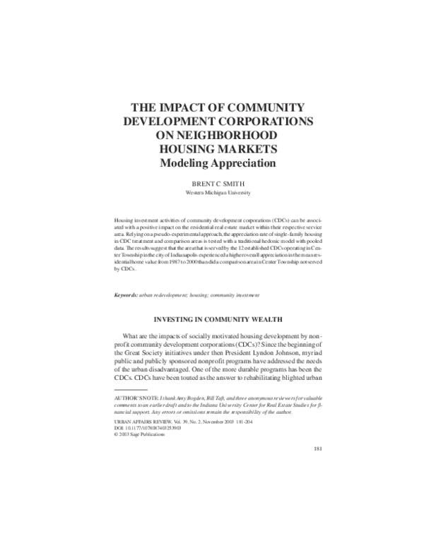 (PDF) The Impact of Community Development Corporations on Neighborhood