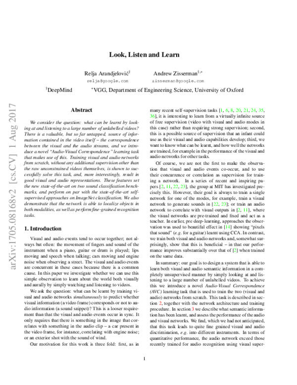 (PDF) Look, Listen and Learn
