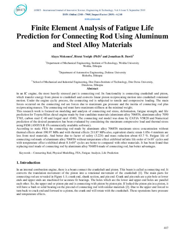 (PDF) Finite Element Analysis of Fatigue Life Prediction for Connecting ...