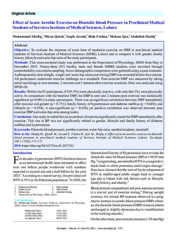 (PDF) Effect of Acute Aerobic Exercise on Diastolic blood Pressure in ...