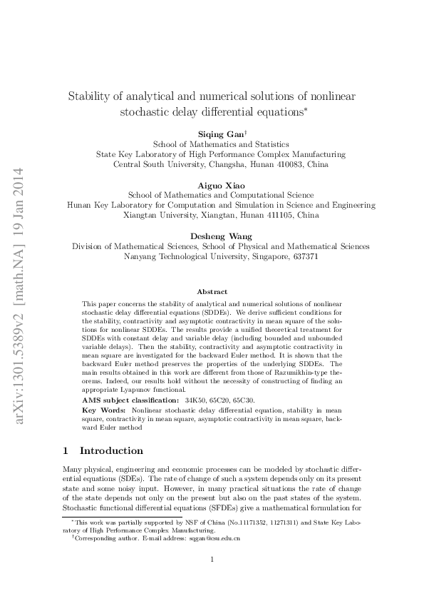 (PDF) Stability of analytical and numerical solutions of nonlinear ...