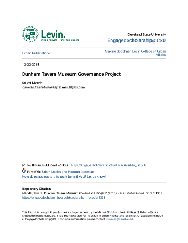 (PDF) EngagedScholarship@CSU Dunham Tavern Museum Governance Project ...