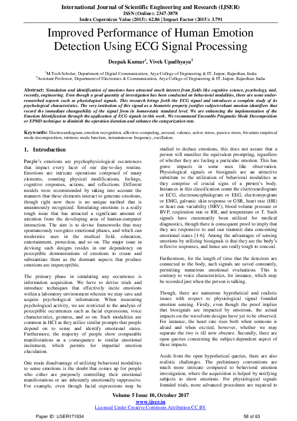 (PDF) Improved Performance of Human Emotion Detection Using ECG Signal ...