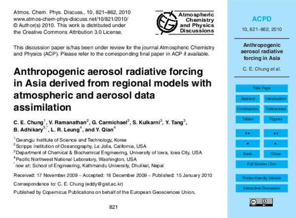(PDF) Anthropogenic aerosol radiative forcing in Asia derived from ...