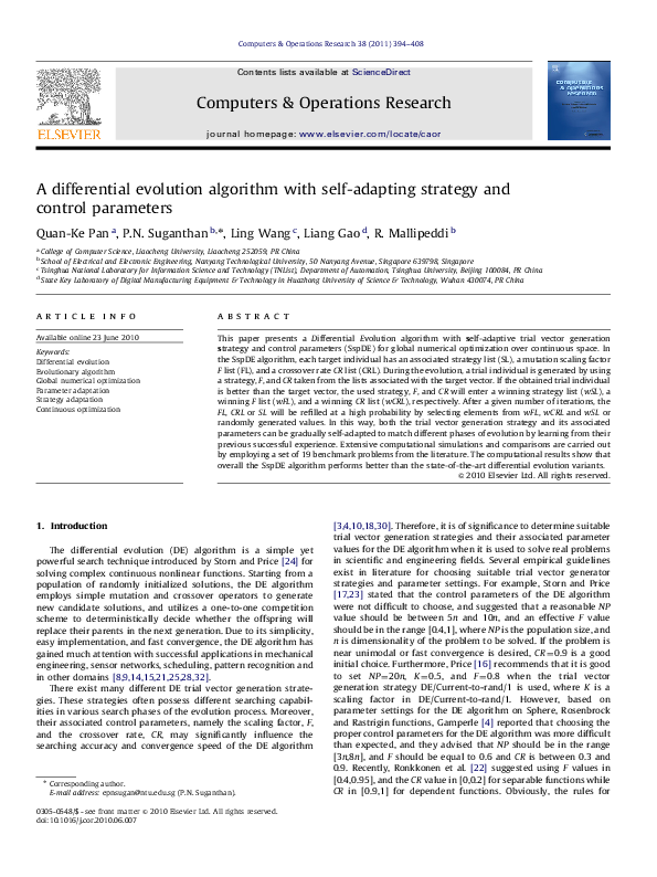 (PDF) A differential evolution algorithm with self-adapting strategy ...