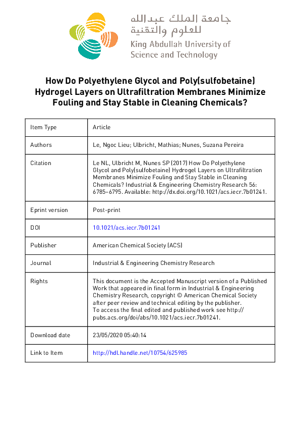 (PDF) How Do Polyethylene Glycol and Poly(sulfobetaine) Hydrogel Layers ...