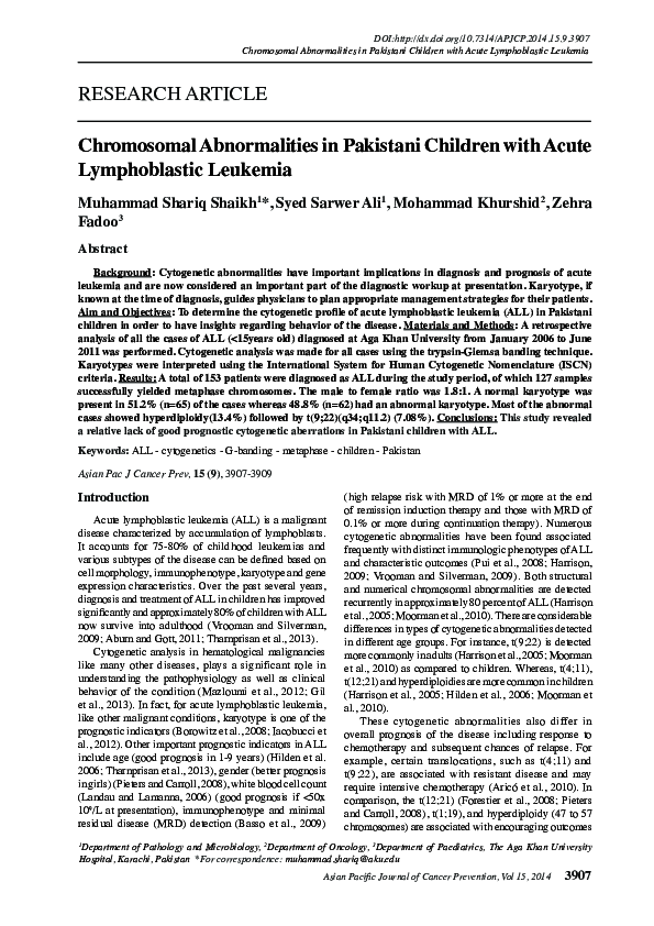 (PDF) Chromosomal abnormalities in Pakistani children with acute ...