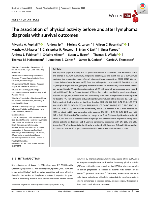 (PDF) The Association of Physical Activity Before and After Lymphoma ...