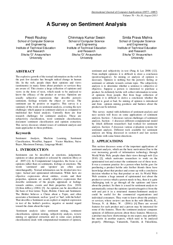 (PDF) A Survey on Sentiment Analysis