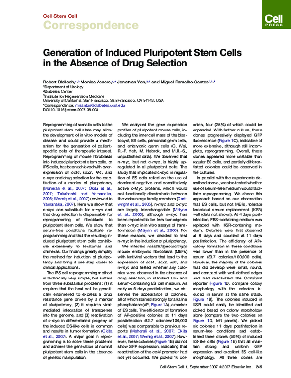 (PDF) Generation of Induced Pluripotent Stem Cells in the Absence of ...