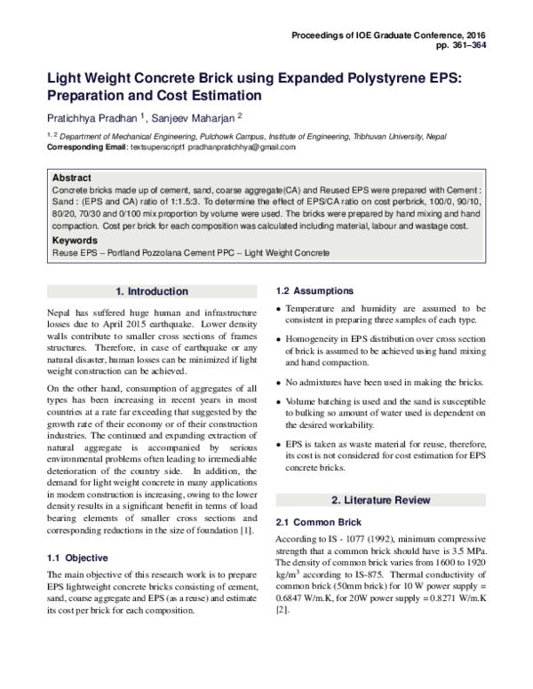 (PDF) Light Weight Concrete Brick using Expanded Polystyrene EPS ...