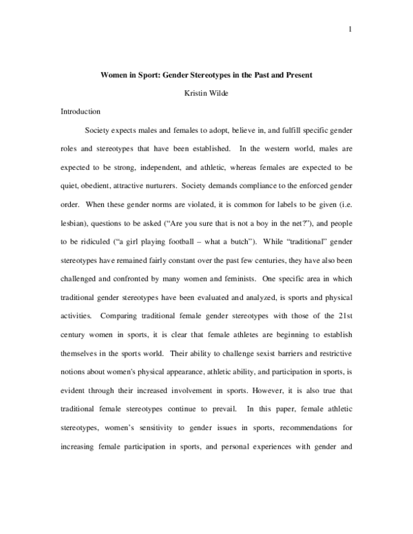 (PDF) Women in Sport : Gender Stereotypes in the Past and Present