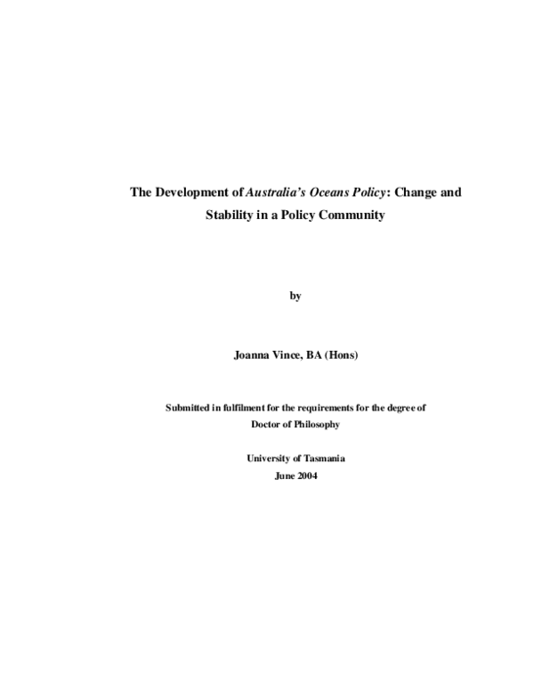 (PDF) The development of Australia's Oceans Policy change and