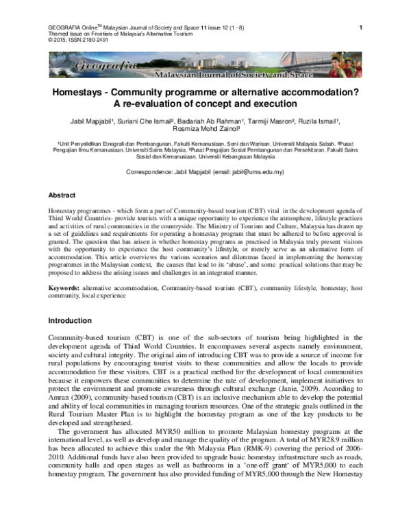 (PDF) Homestays - Community programme or alternative accommodation? A ...