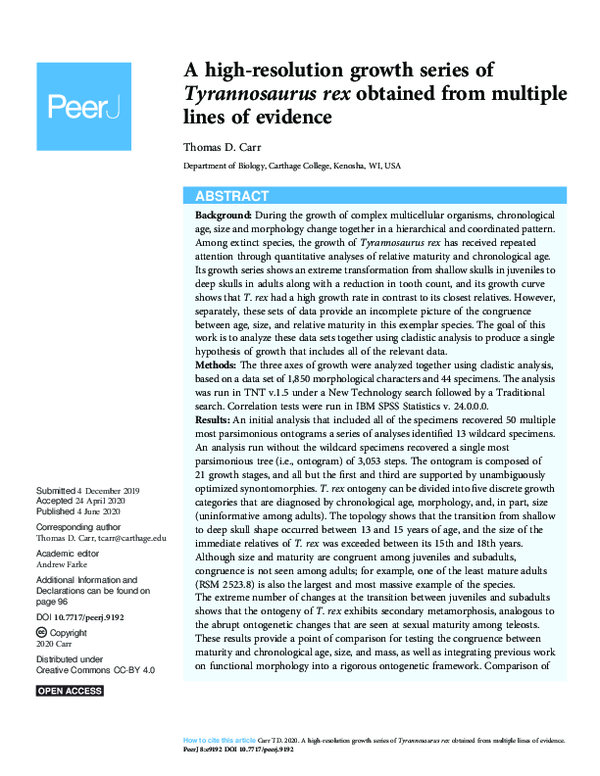 (PDF) A highresolution growth series of Tyrannosaurus rex obtained