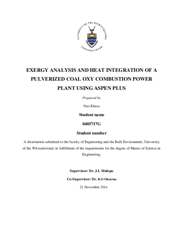 (PDF) Exergy analysis and heat integration of a pulverized coal oxy ...