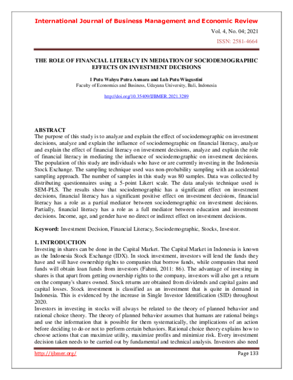 (PDF) The Role of Financial Literacy in Mediation of Sociodemographic ...