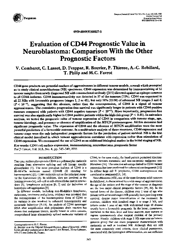 (PDF) Evaluation of CD44 prognostic value in neuroblastoma: Comparison ...
