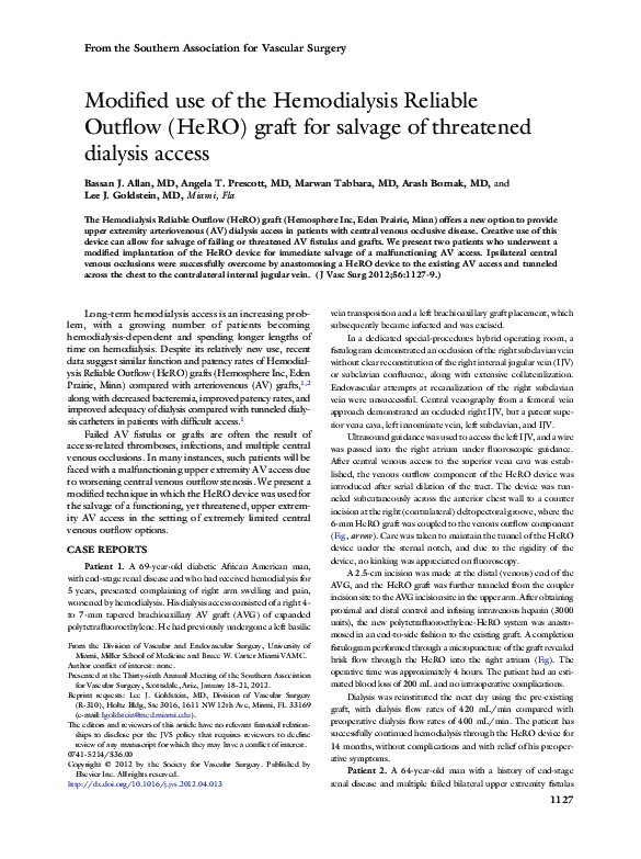 (PDF) Modified use of the Hemodialysis Reliable Outflow (HeRO) graft ...