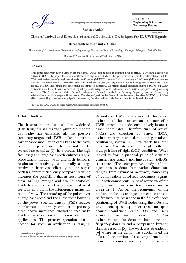 (PDF) Time - of - arrival and Direction - of - arrival Estimation ...
