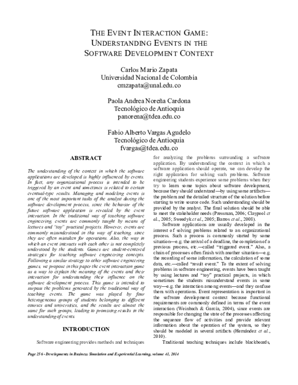 (PDF) The Event Interaction Game: Understanding Events in the Software ...