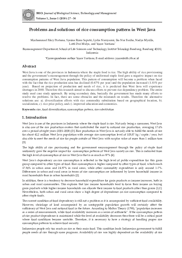 (PDF) Problems and solutions of rice consumption pattern in West Java