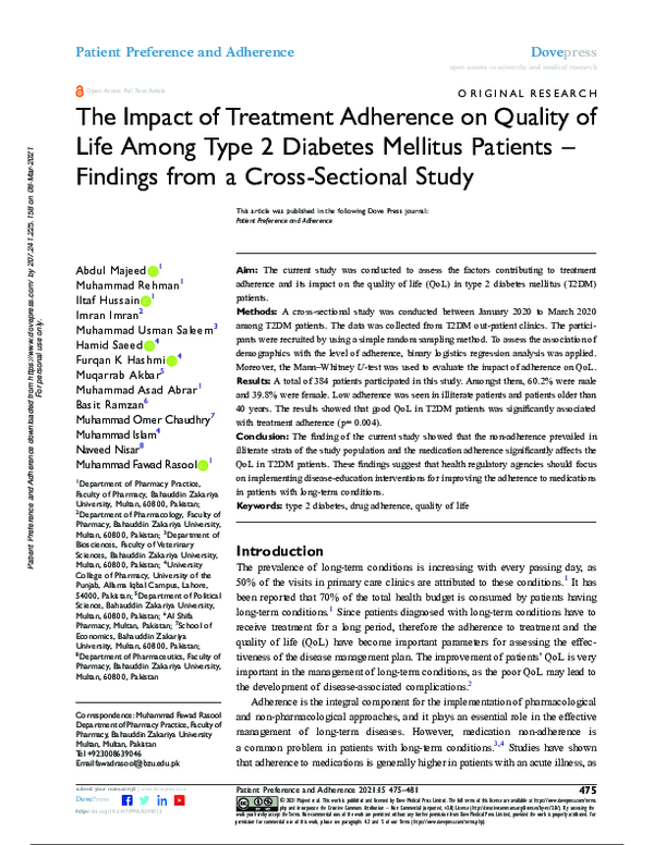 (PDF) The Impact of Treatment Adherence on Quality of Life Among Type 2 ...