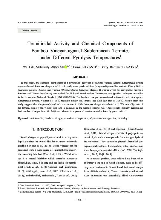 (PDF) Termiticidal Activity and Chemical Components of Bamboo Vinegar