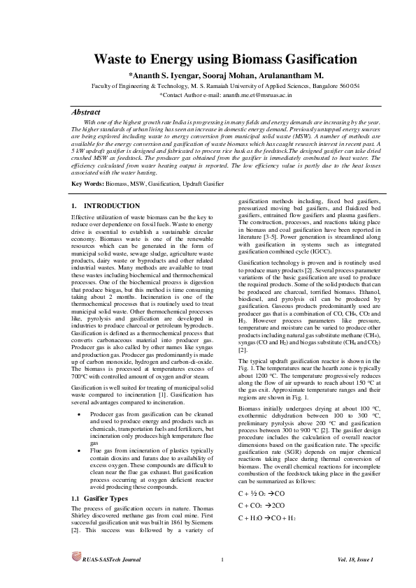 (PDF) Waste to Energy using Biomass Gasification