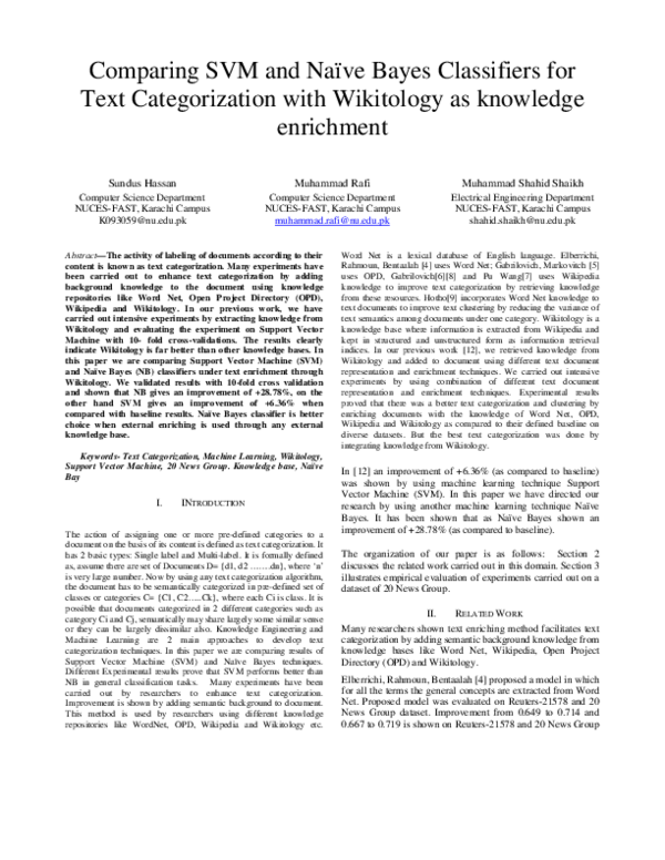(PDF) Comparing SVM and naïve Bayes classifiers for text categorization ...